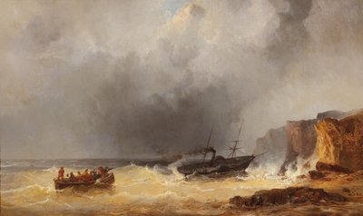 Steamship in Distress at Sea by a Rocky Coast by Josef Karl Berthold Puttner